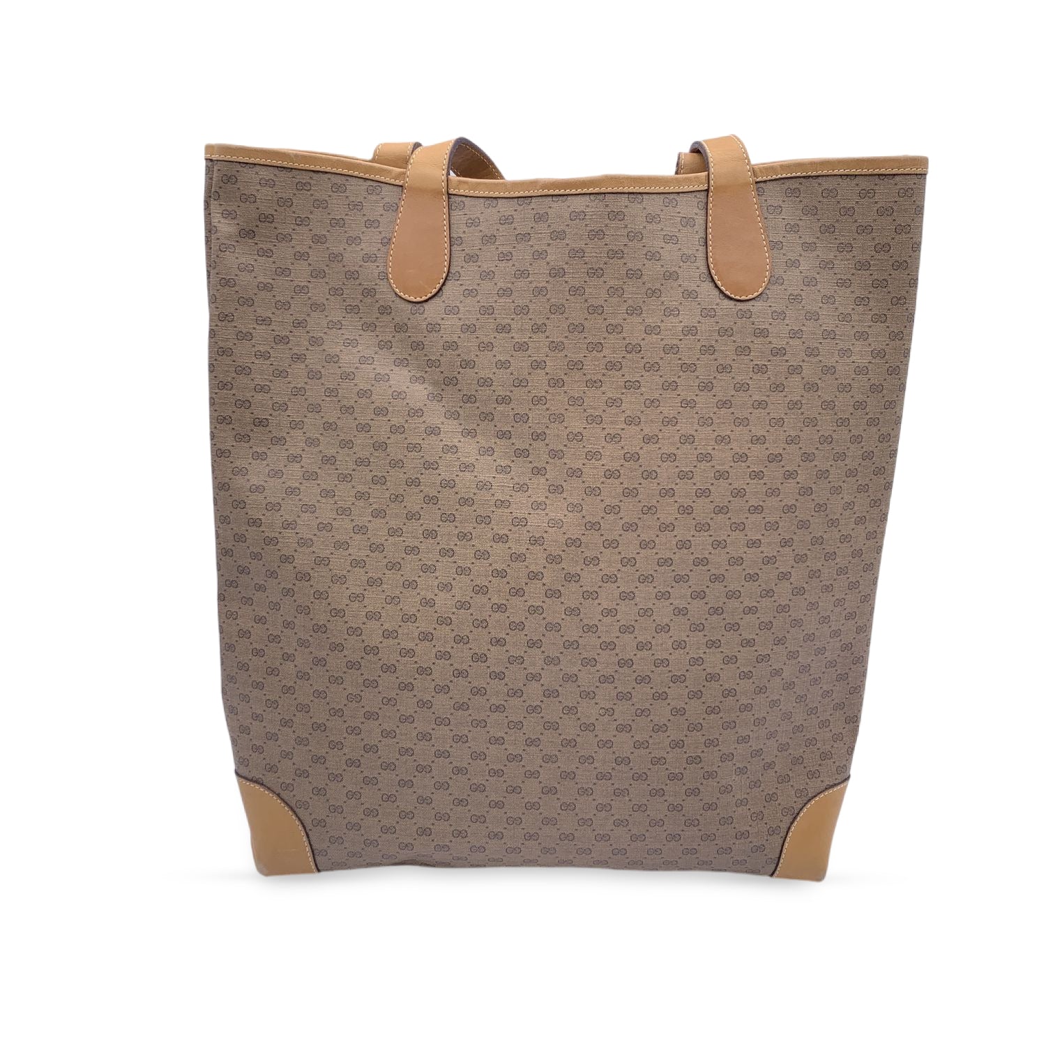 Gucci Vintage Beige GG Monogram Canvas Tote Shopping Bag Stripes