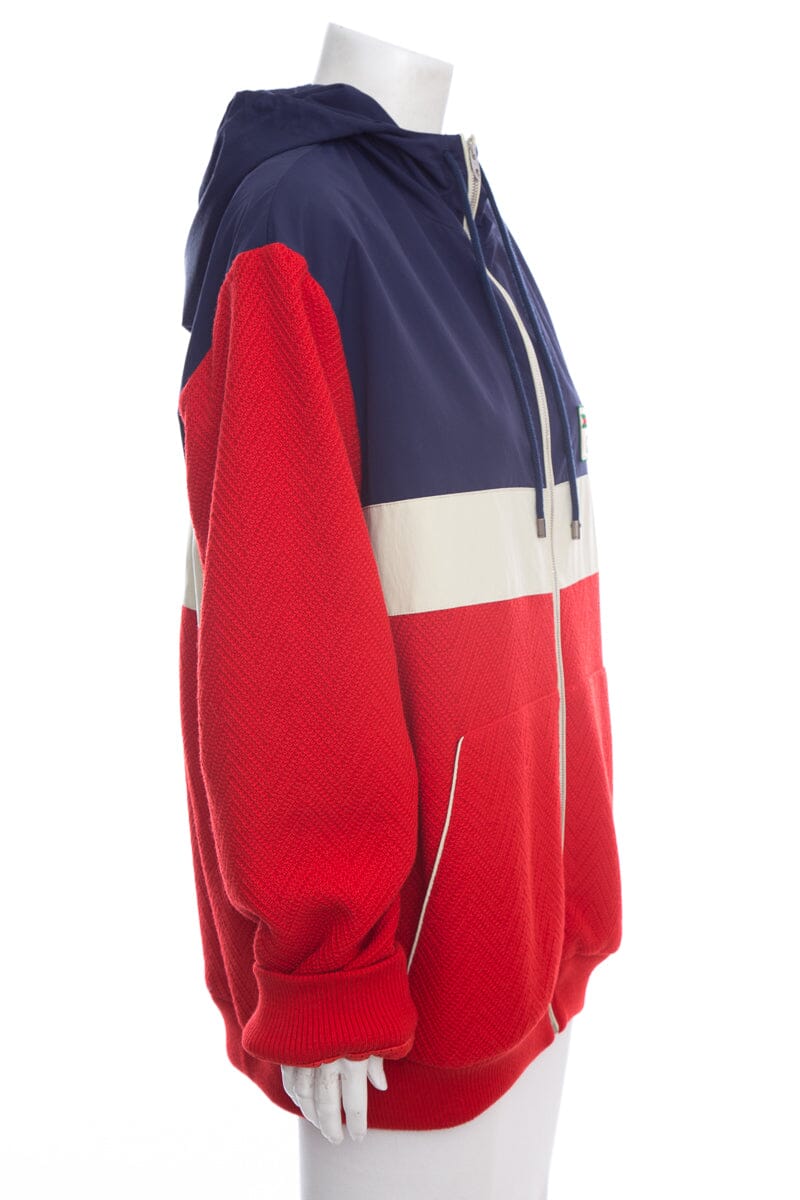 Gucci Red & Blue Zip Up Knit & Nylon Wind Breaker Jacket SZ XL