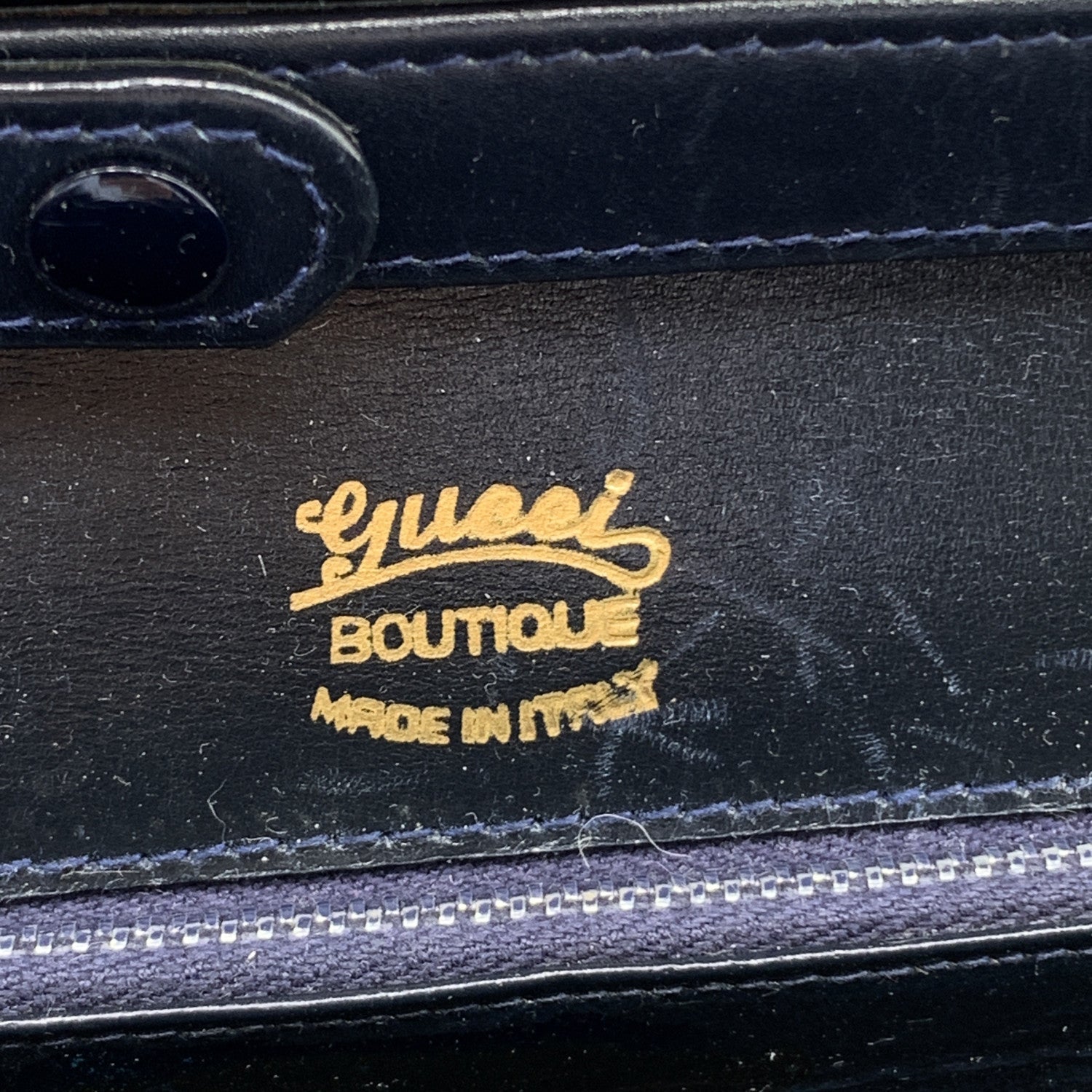 Gucci Vintage Navy Blue Leather East West Shoulder Bag