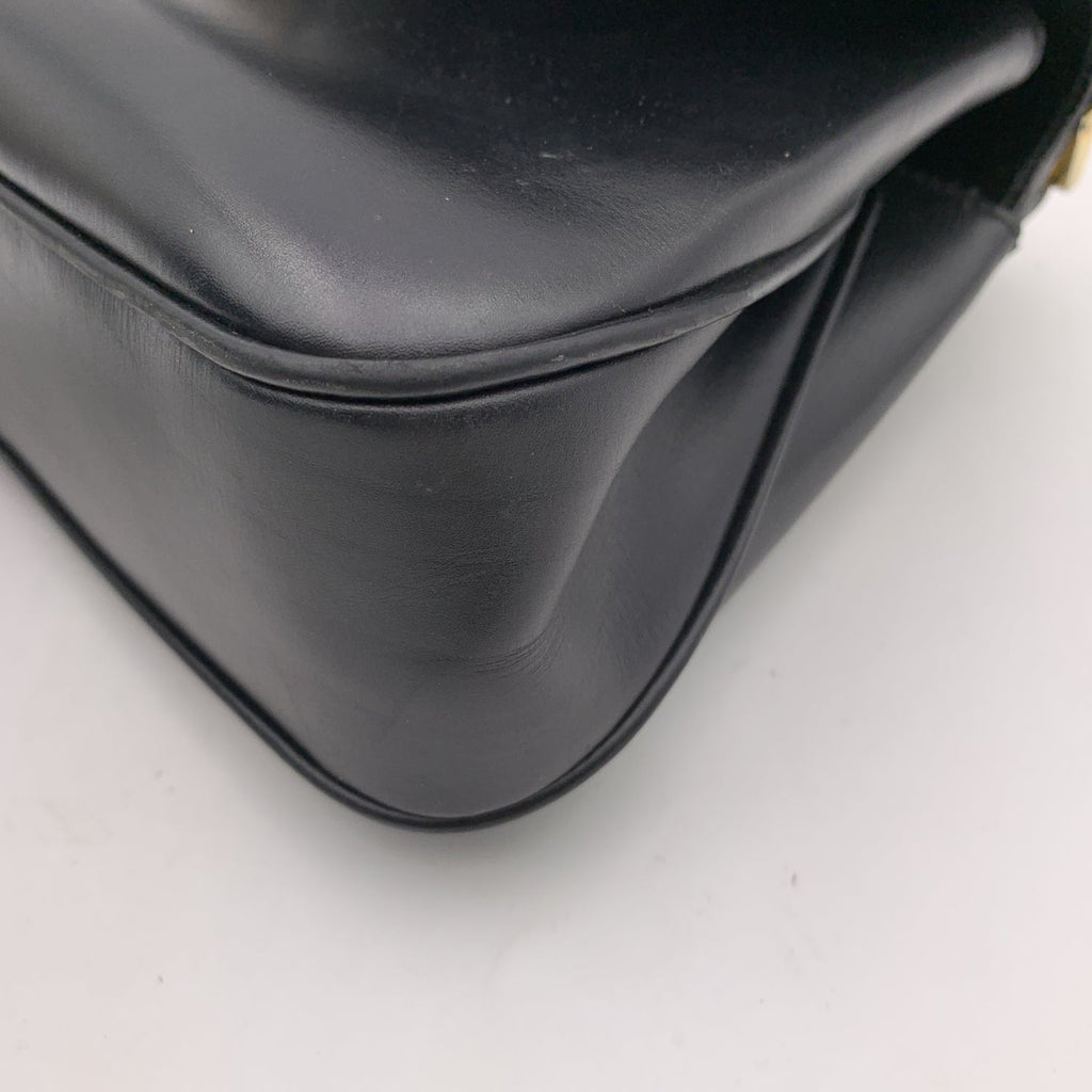 Gucci Vintage Black Leather Flap Handbag Top Handle Bag
