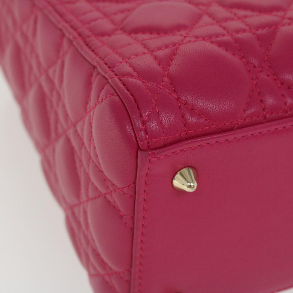 CHRISTIAN DIOR Lady Dior Hand Bag Lamb Skin 2way Pink Auth 28644