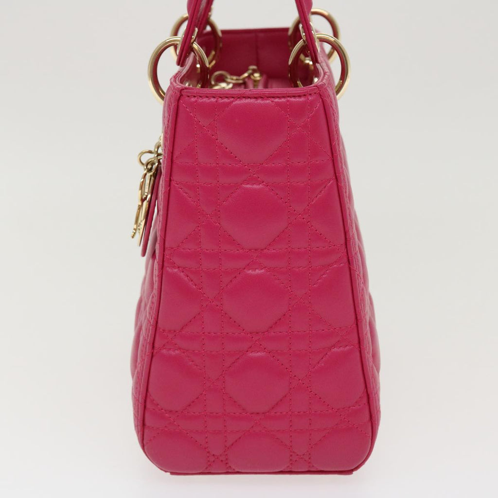 CHRISTIAN DIOR Lady Dior Hand Bag Lamb Skin 2way Pink Auth 28644