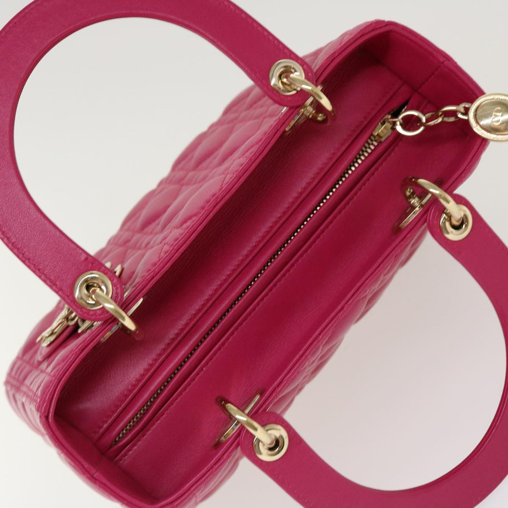 CHRISTIAN DIOR Lady Dior Hand Bag Lamb Skin 2way Pink Auth 28644