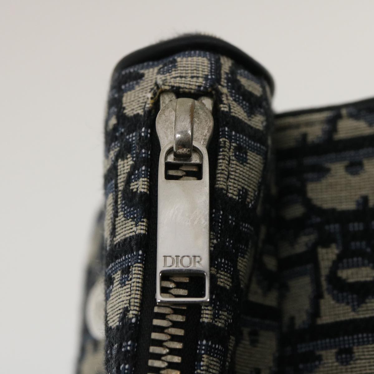 CHRISTIAN DIOR Trotter Canvas Oblique Saddle Shoulder Body Bag Blue Auth 29581A