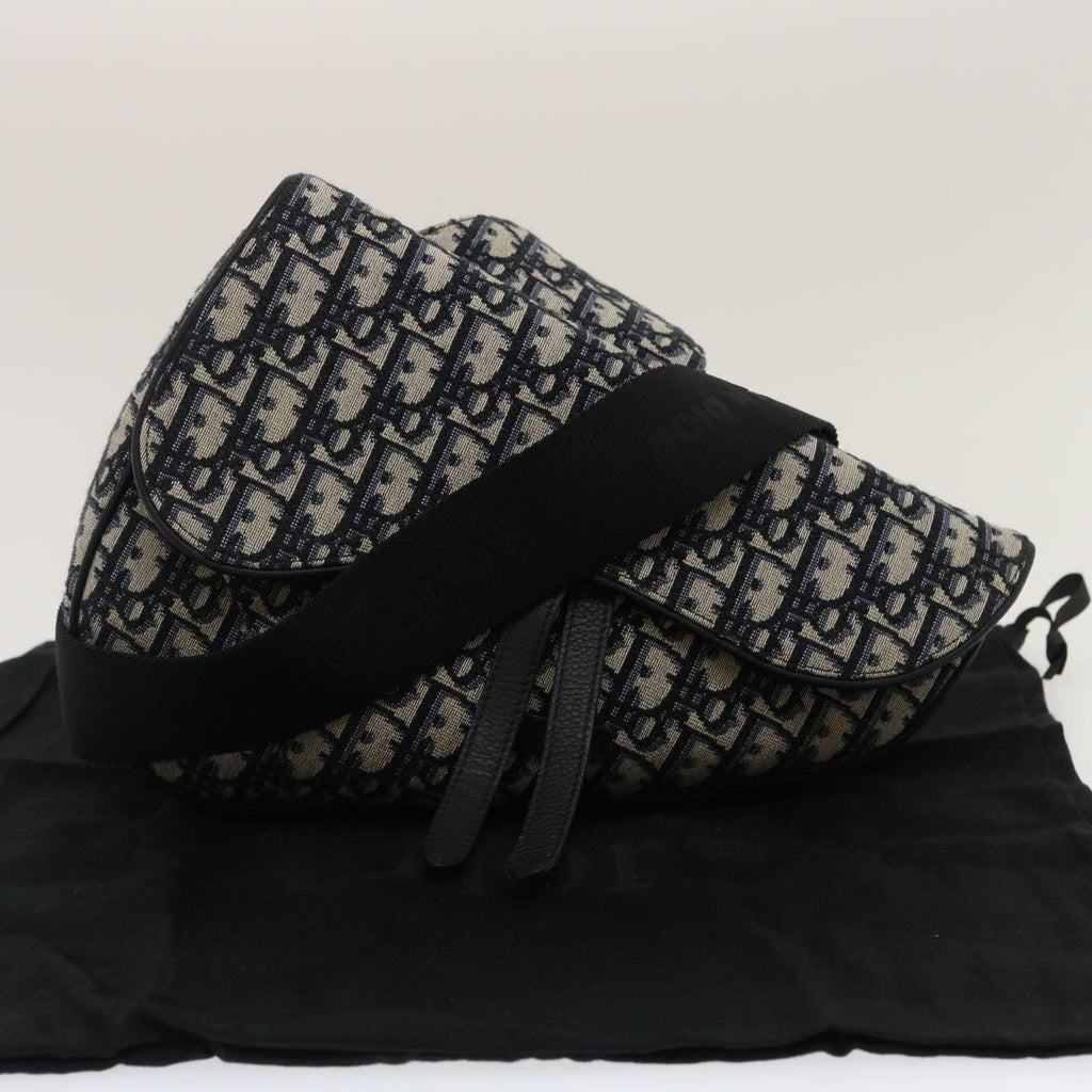 CHRISTIAN DIOR Trotter Canvas Oblique Saddle Shoulder Body Bag Blue Auth 29581A