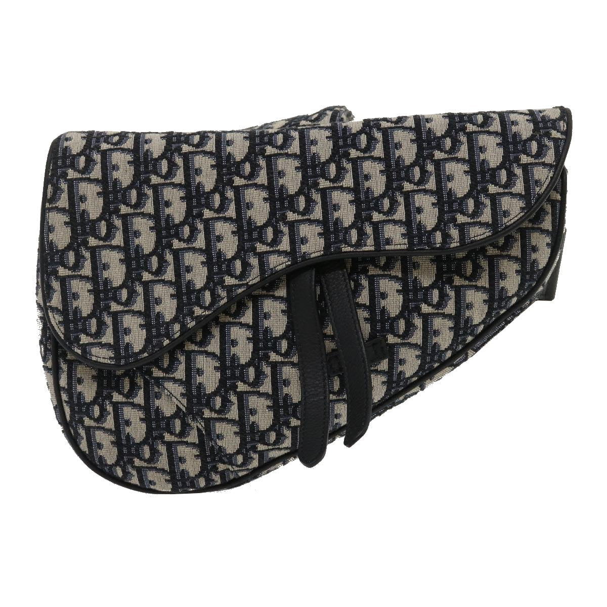 CHRISTIAN DIOR Trotter Canvas Oblique Saddle Shoulder Body Bag Blue Auth 29581A