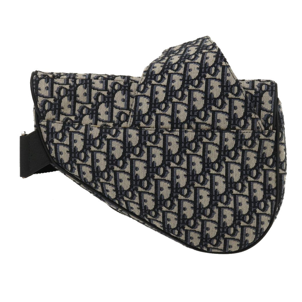 CHRISTIAN DIOR Trotter Canvas Oblique Saddle Shoulder Body Bag Blue Auth 29581A