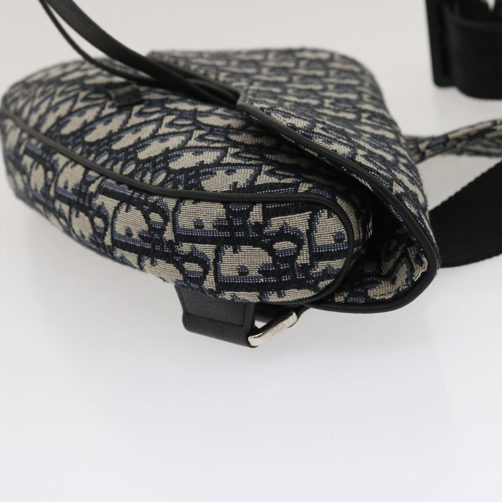 CHRISTIAN DIOR Trotter Canvas Oblique Saddle Shoulder Body Bag Blue Auth 29581A