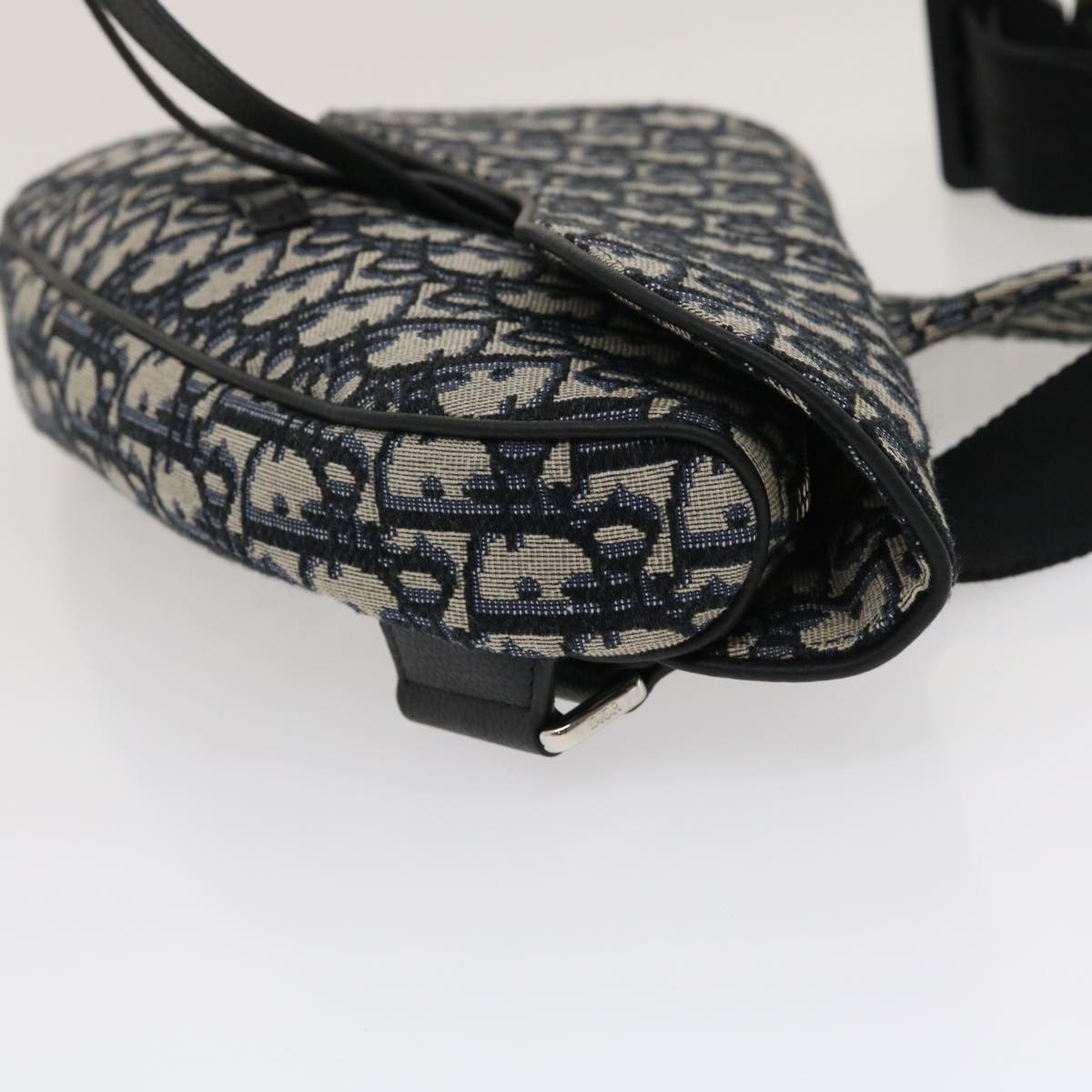 CHRISTIAN DIOR Trotter Canvas Oblique Saddle Shoulder Body Bag Blue Auth 29581A