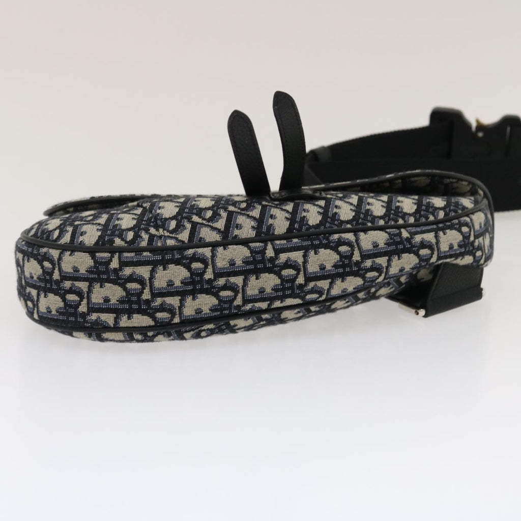 CHRISTIAN DIOR Trotter Canvas Oblique Saddle Shoulder Body Bag Blue Auth 29581A