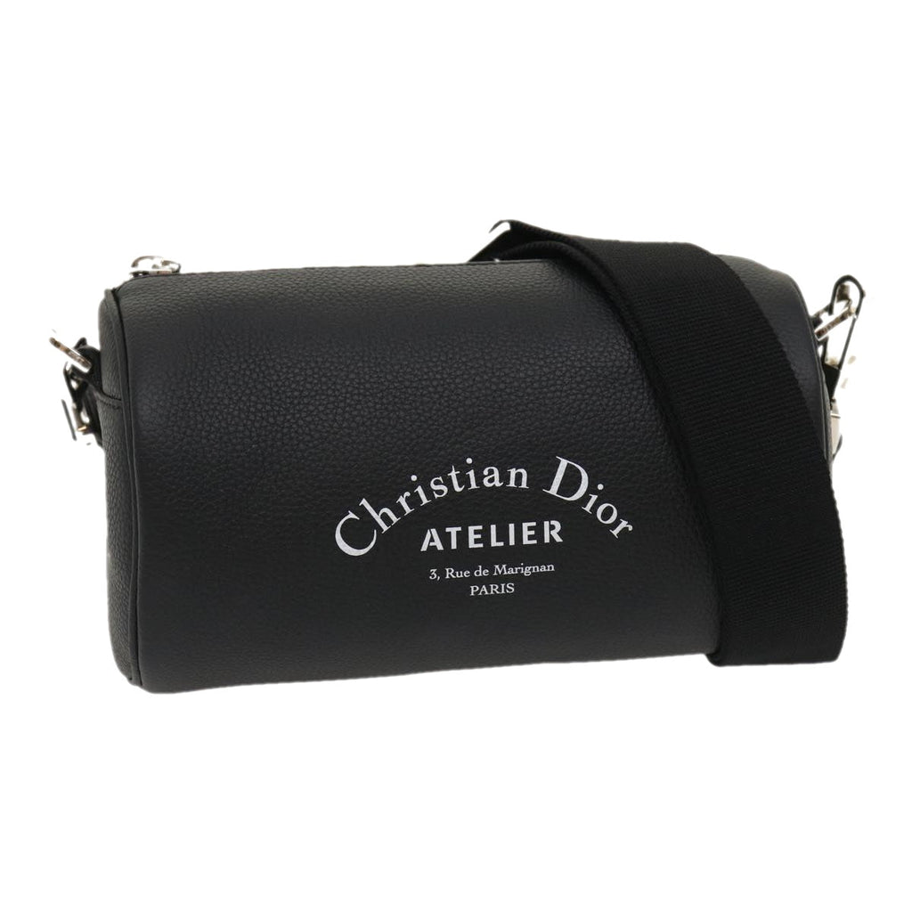 CHRISTIAN DIOR Atelier Roller Bag Shoulder Bag Leather Black Auth 29708A