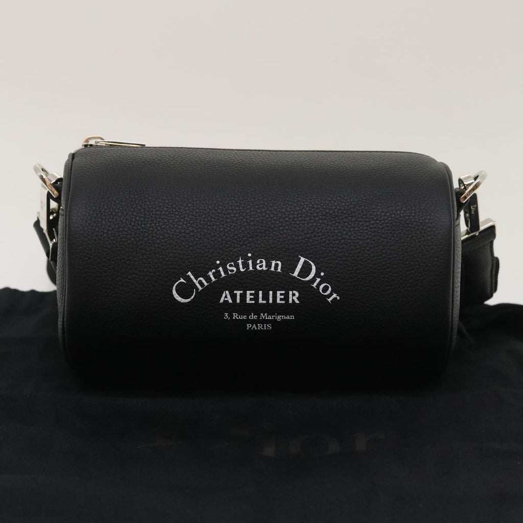 CHRISTIAN DIOR Atelier Roller Bag Shoulder Bag Leather Black Auth 29708A
