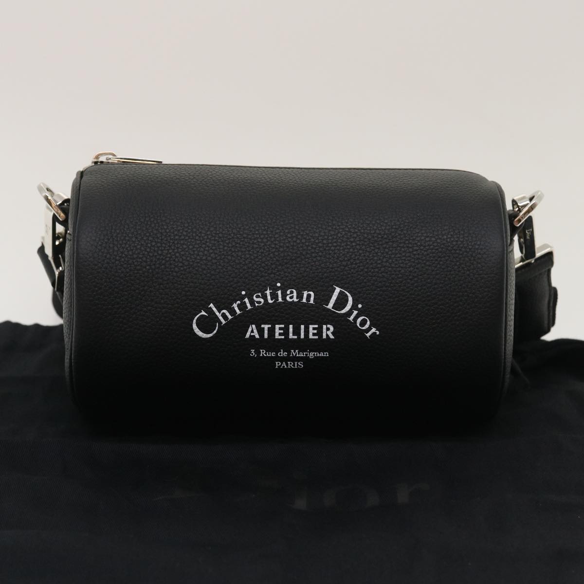 CHRISTIAN DIOR Atelier Roller Bag Shoulder Bag Leather Black Auth 29708A