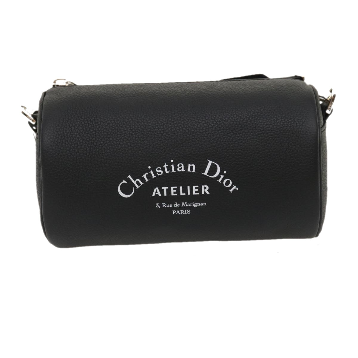 CHRISTIAN DIOR Atelier Roller Bag Shoulder Bag Leather Black Auth 29708A