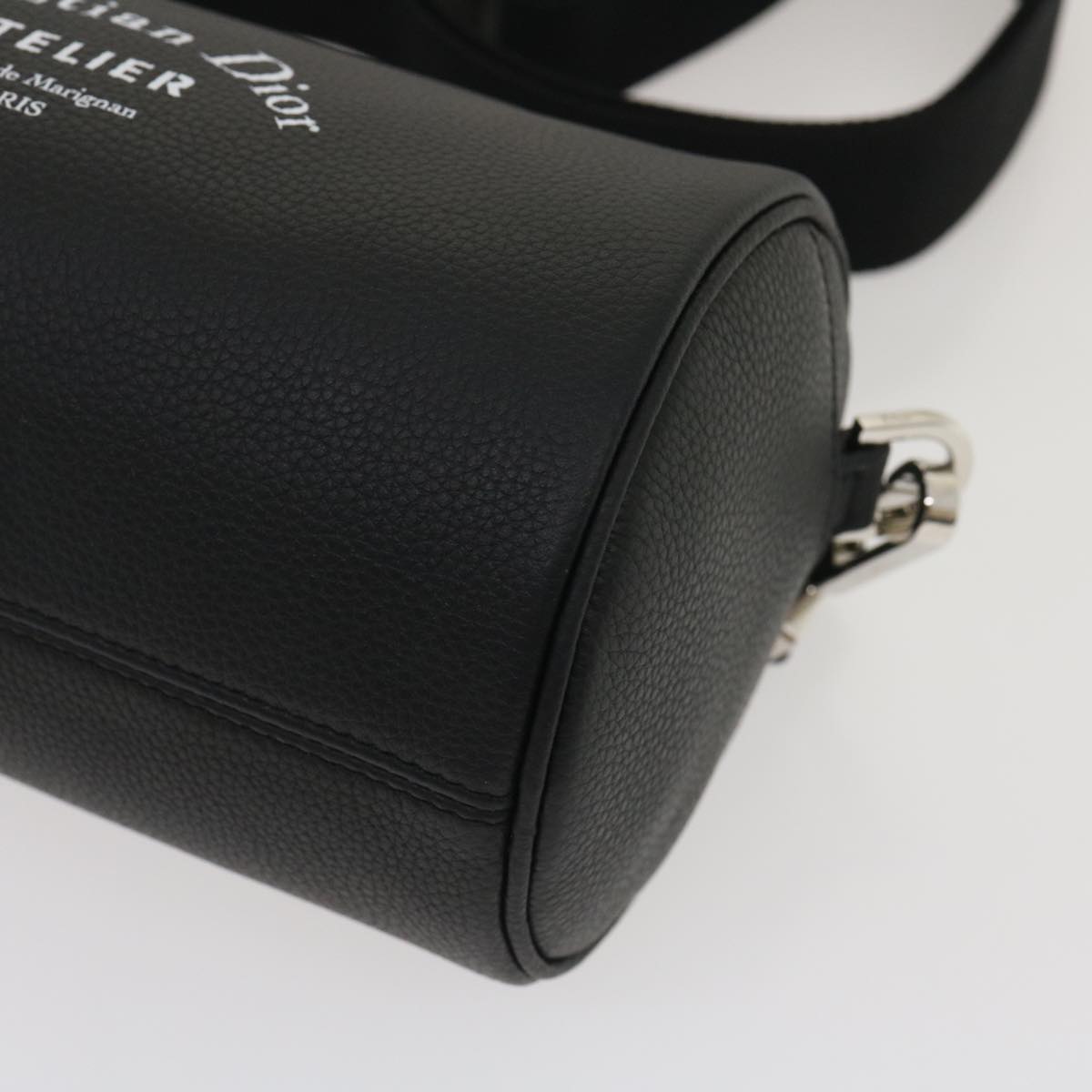 CHRISTIAN DIOR Atelier Roller Bag Shoulder Bag Leather Black Auth 29708A