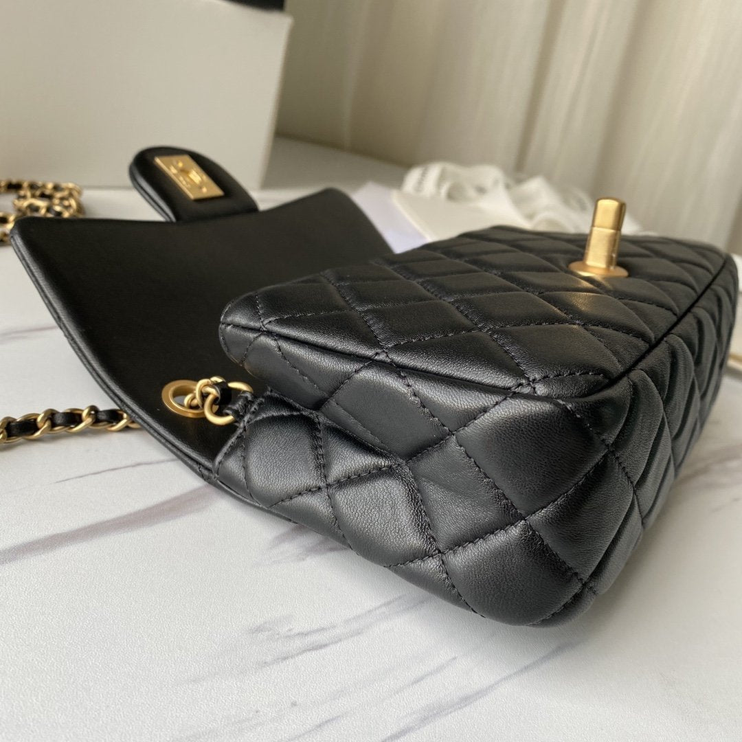Chanel Flap Bag Lambskin Quilted Mini Rectangular Flap black