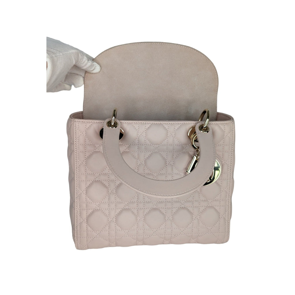 Christian Dior Powder Pink Cannage Lambskin Medium Lady Dior