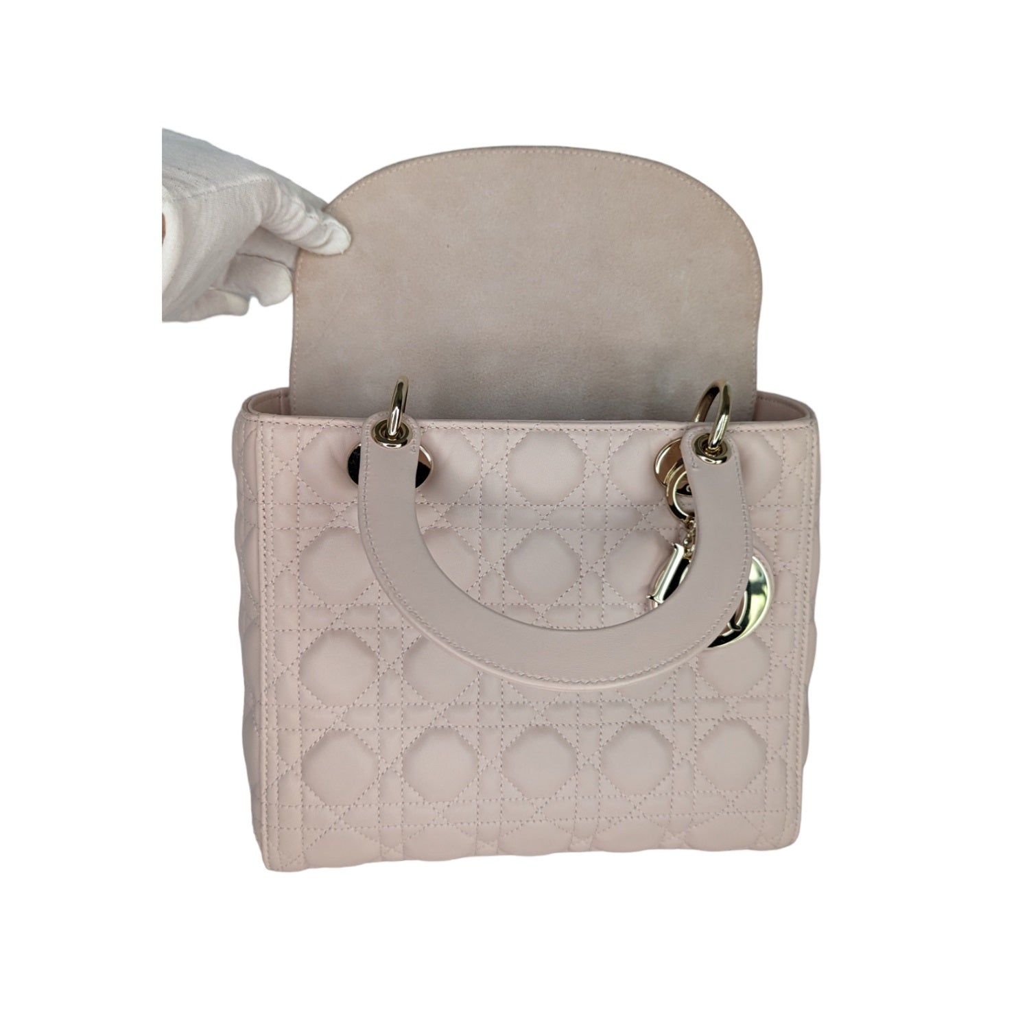 Christian Dior Powder Pink Cannage Lambskin Medium Lady Dior