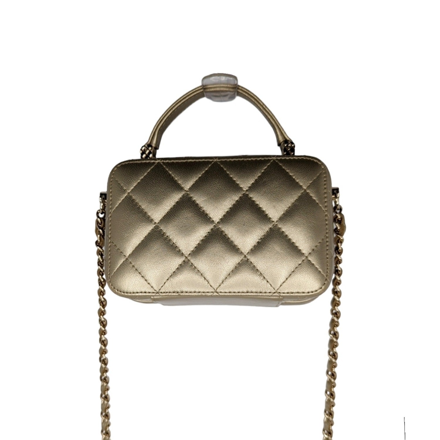 Chanel Metallic Lambskin Quilted Top Handle Vanity Case Gold