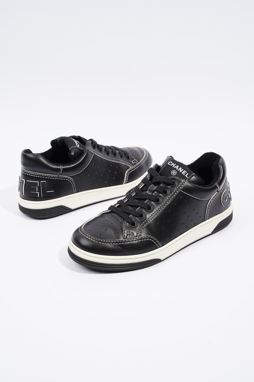 Chanel Chanel Logo Black / White Calfskin Leather EU 37 UK 4