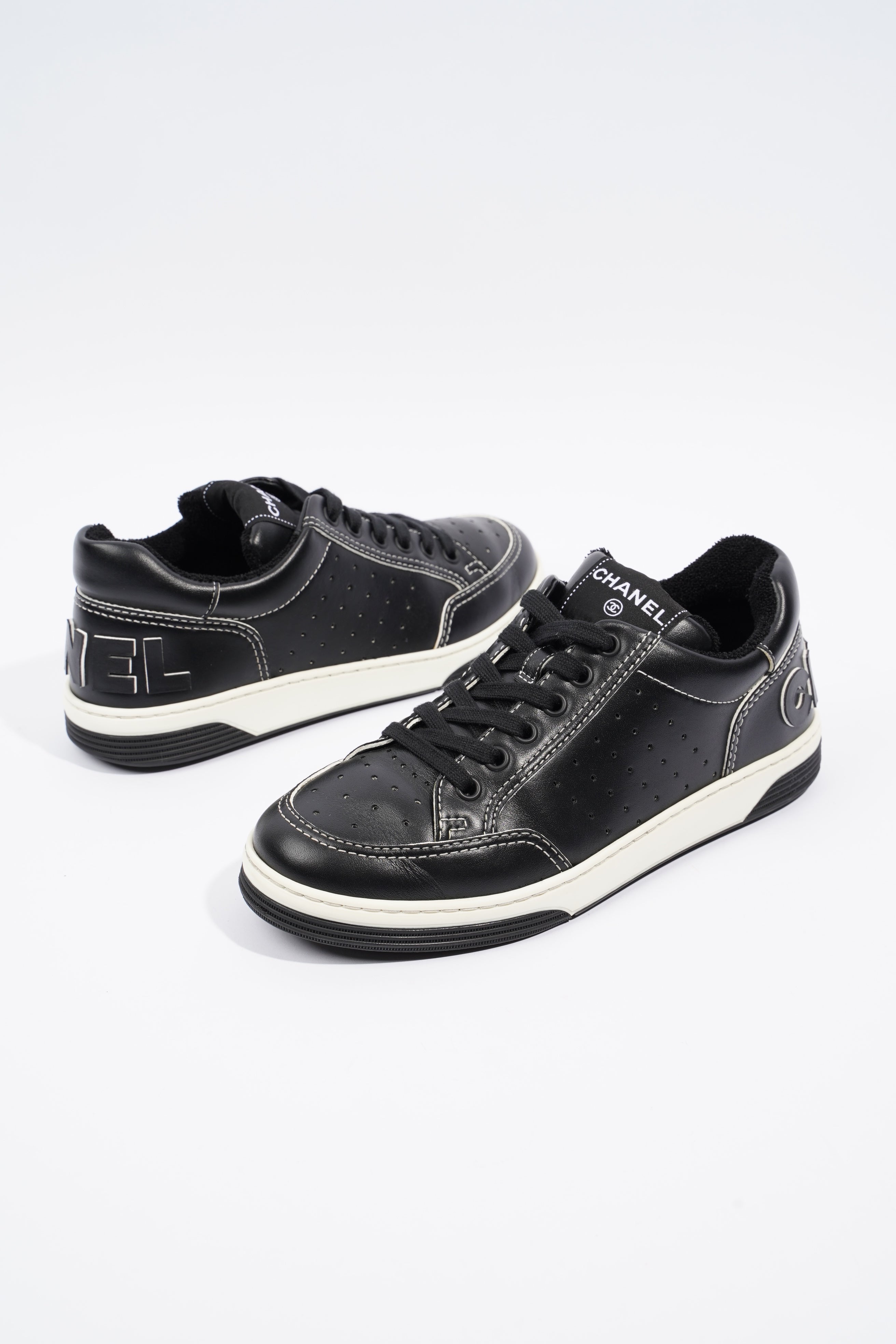 Chanel Chanel Logo Black / White Calfskin Leather EU 37 UK 4