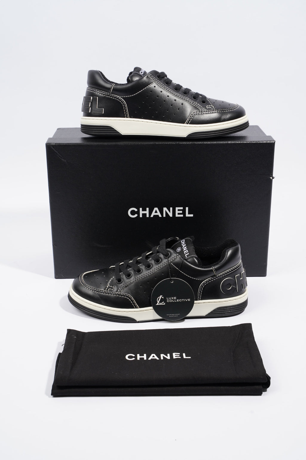Chanel Chanel Logo Black / White Calfskin Leather EU 37 UK 4