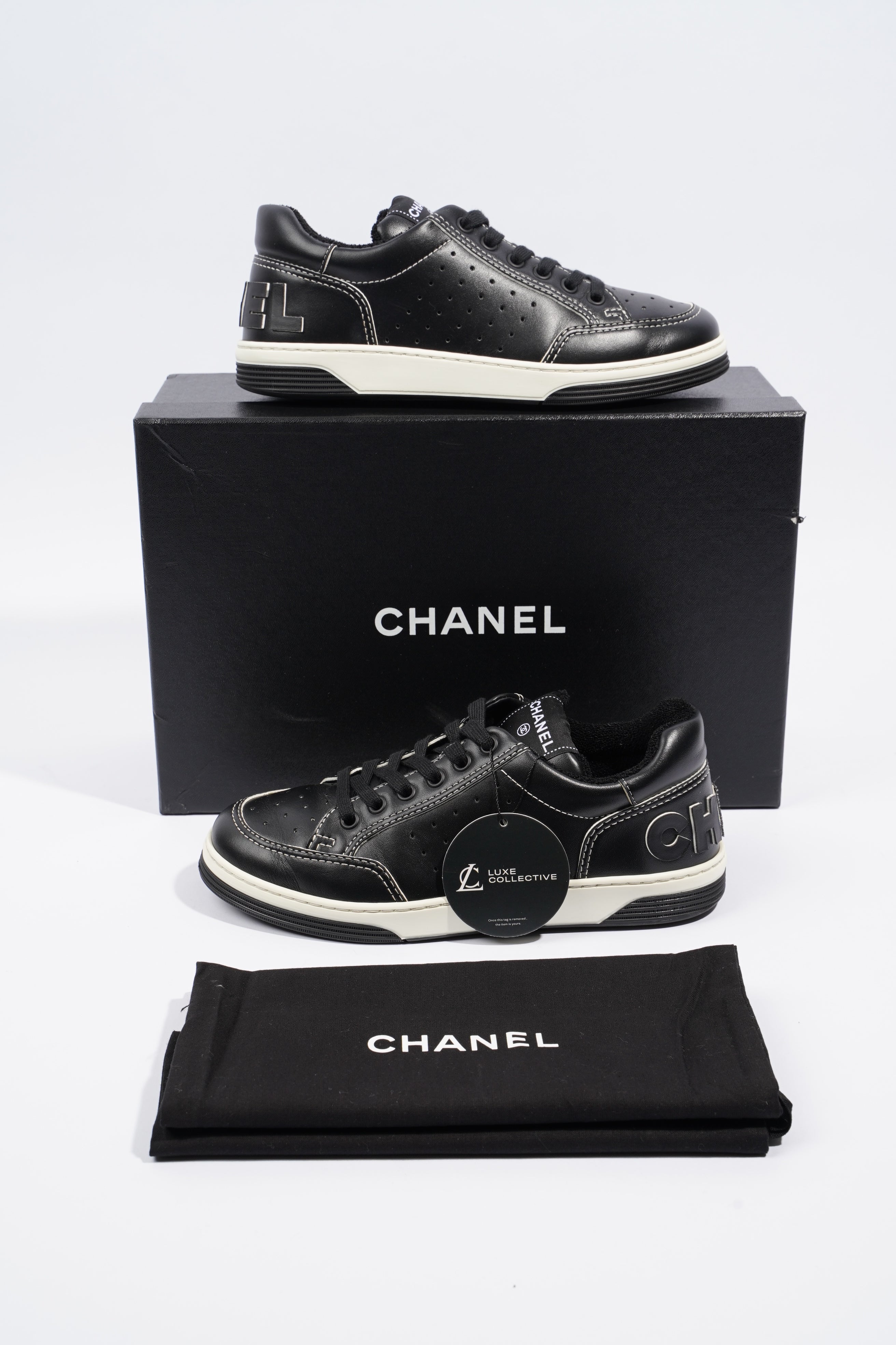 Chanel Chanel Logo Black / White Calfskin Leather EU 37 UK 4
