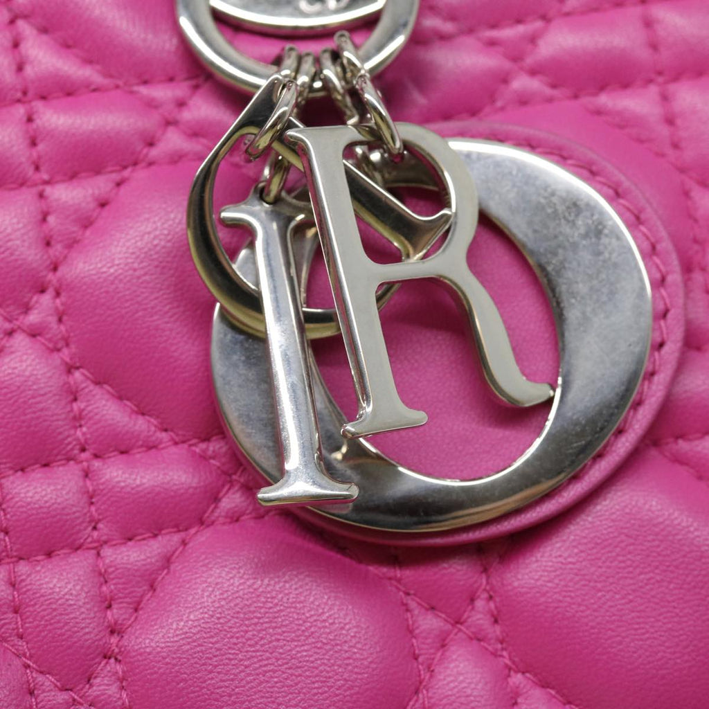CHRISTIAN DIOR Lady Dior Canage Hand Bag Lamb Skin Pink Auth 30532A
