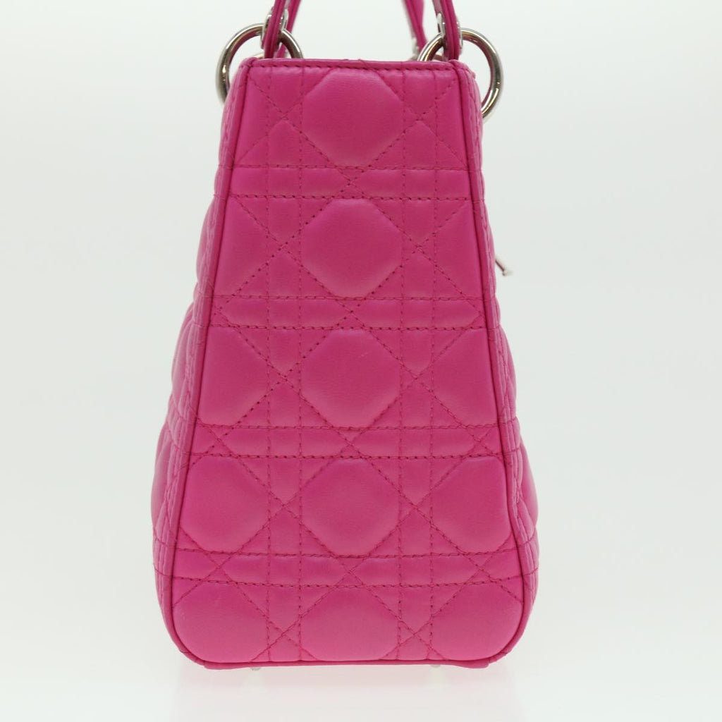 CHRISTIAN DIOR Lady Dior Canage Hand Bag Lamb Skin Pink Auth 30532A