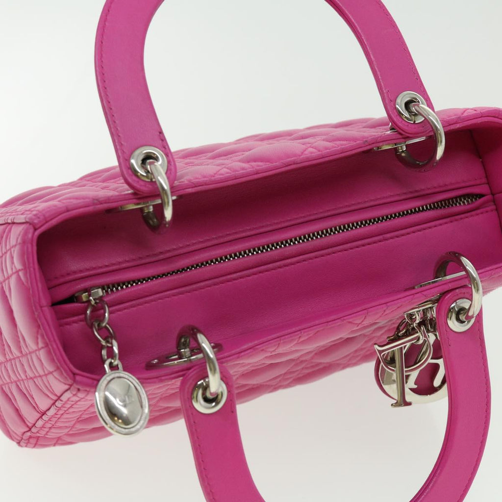 CHRISTIAN DIOR Lady Dior Canage Hand Bag Lamb Skin Pink Auth 30532A