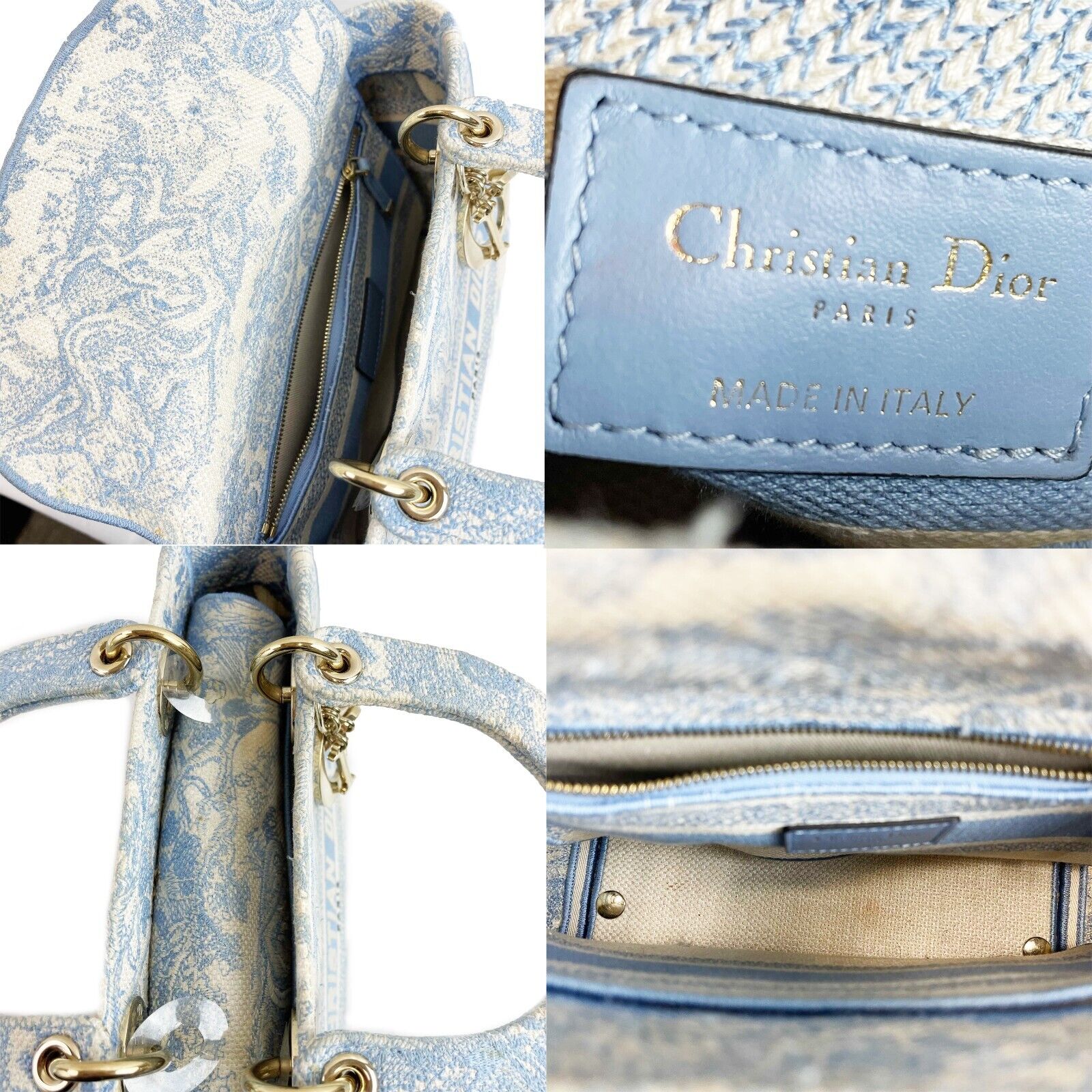 DIOR Toile de Jouy Lady D-Lite Bag Embroidered Canvas Cornflower Blue