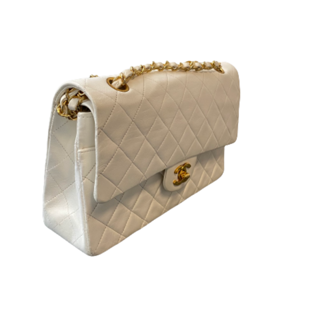 Chanel White Leather Double flap shoulder bag