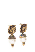 Gucci Lion Head Gold & Pearl Dangle Earrings