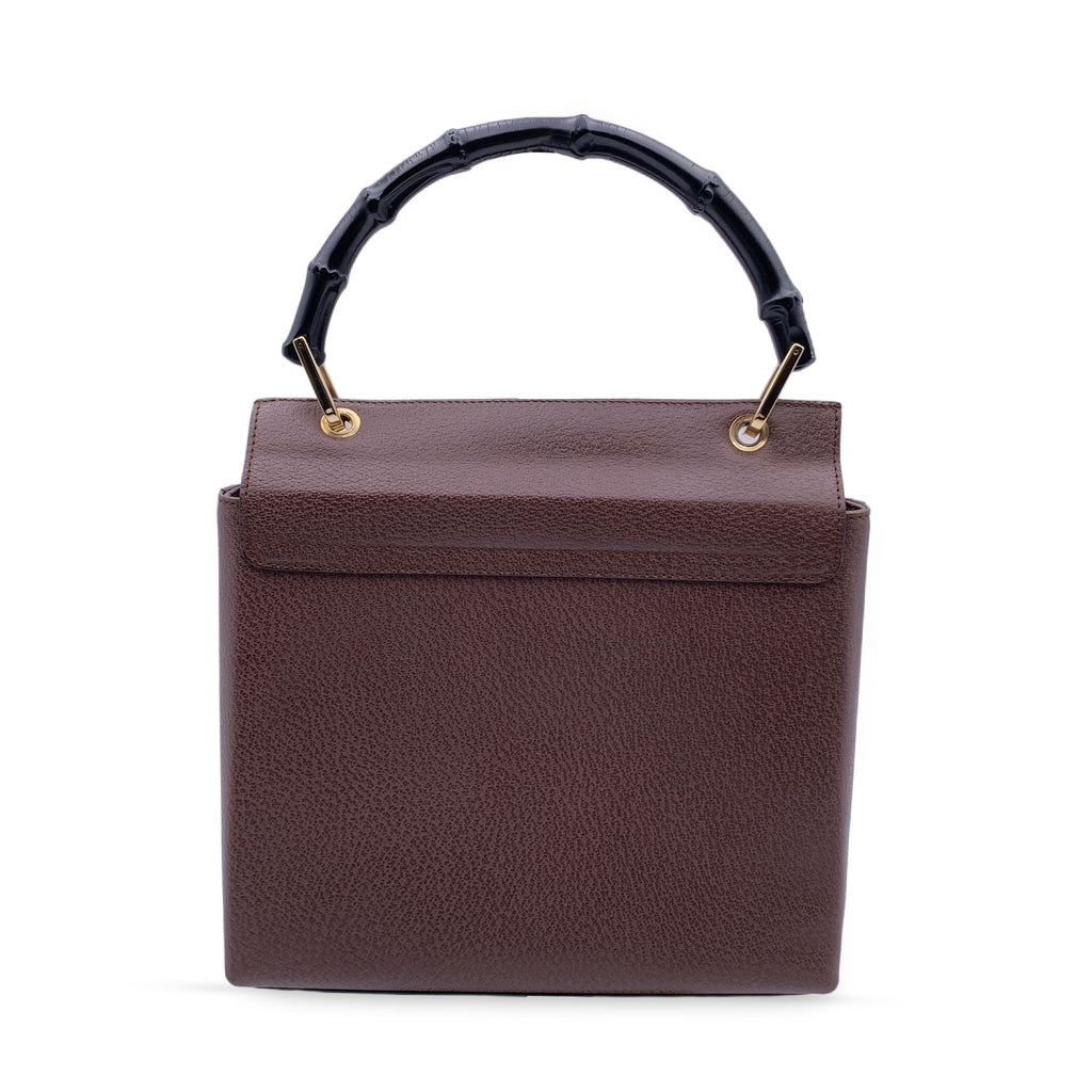 Gucci Vintage Brown Leather Bamboo Handle Small Box Handbag Bag