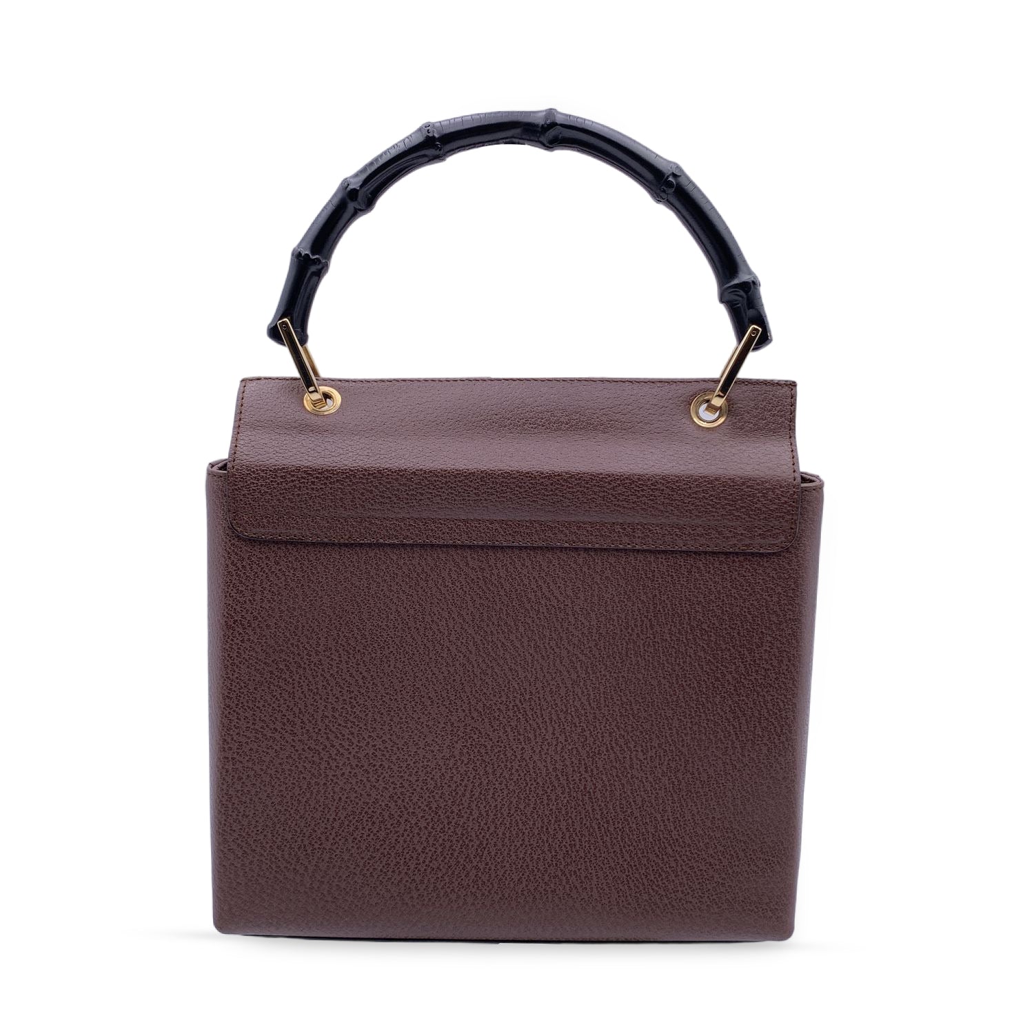 Gucci Vintage Brown Leather Bamboo Handle Small Box Handbag Bag