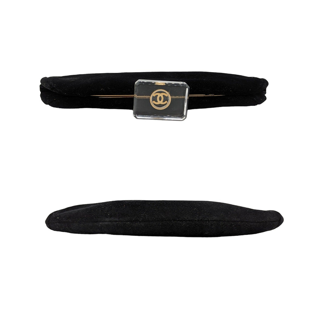 Chanel Vintage Velvet Gold Plexiglass Kiss-Lock Frame Clutch