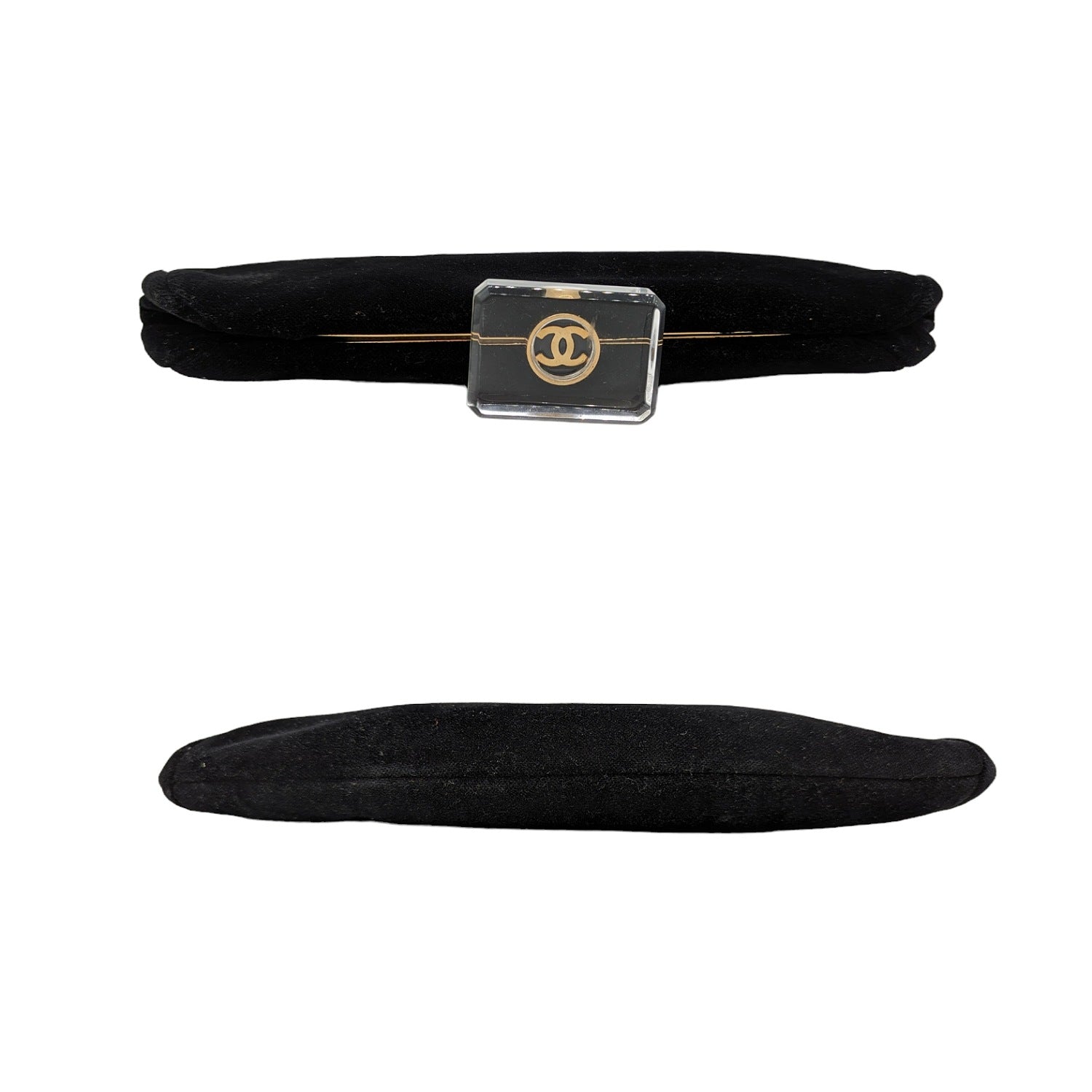 Chanel Vintage Velvet Gold Plexiglass Kiss-Lock Frame Clutch