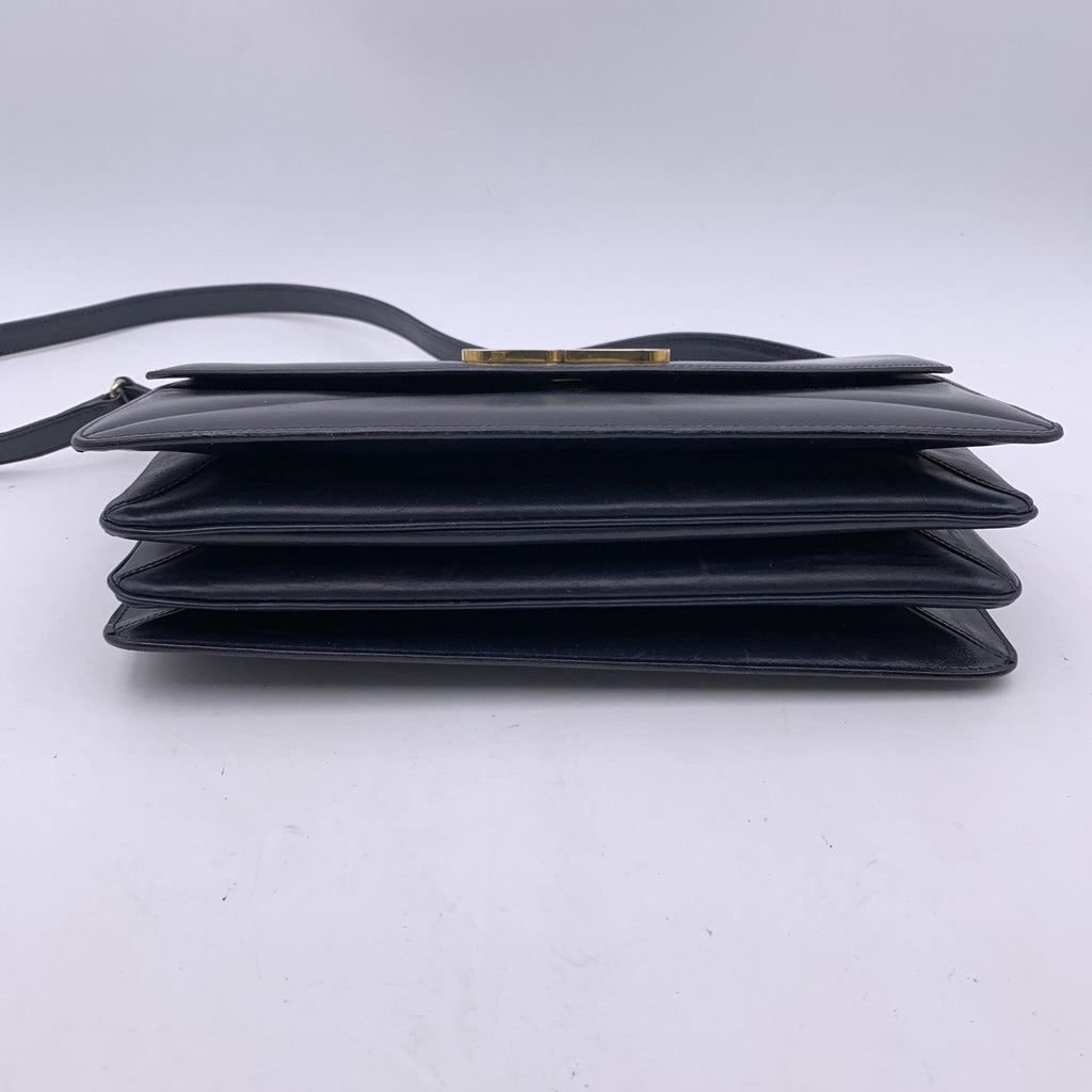 Gucci Vintage Navy Blue Leather East West Shoulder Bag