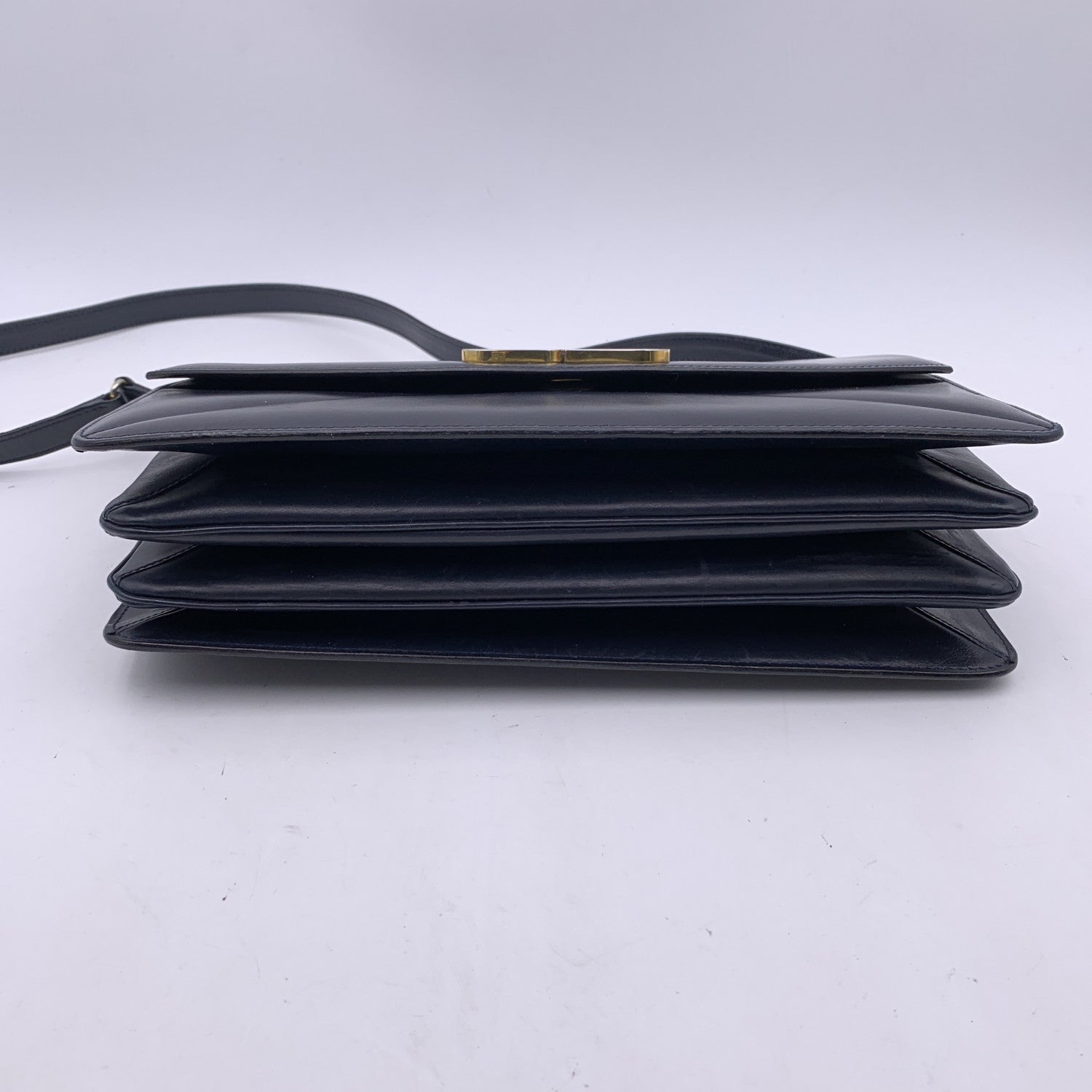 Gucci Vintage Navy Blue Leather East West Shoulder Bag