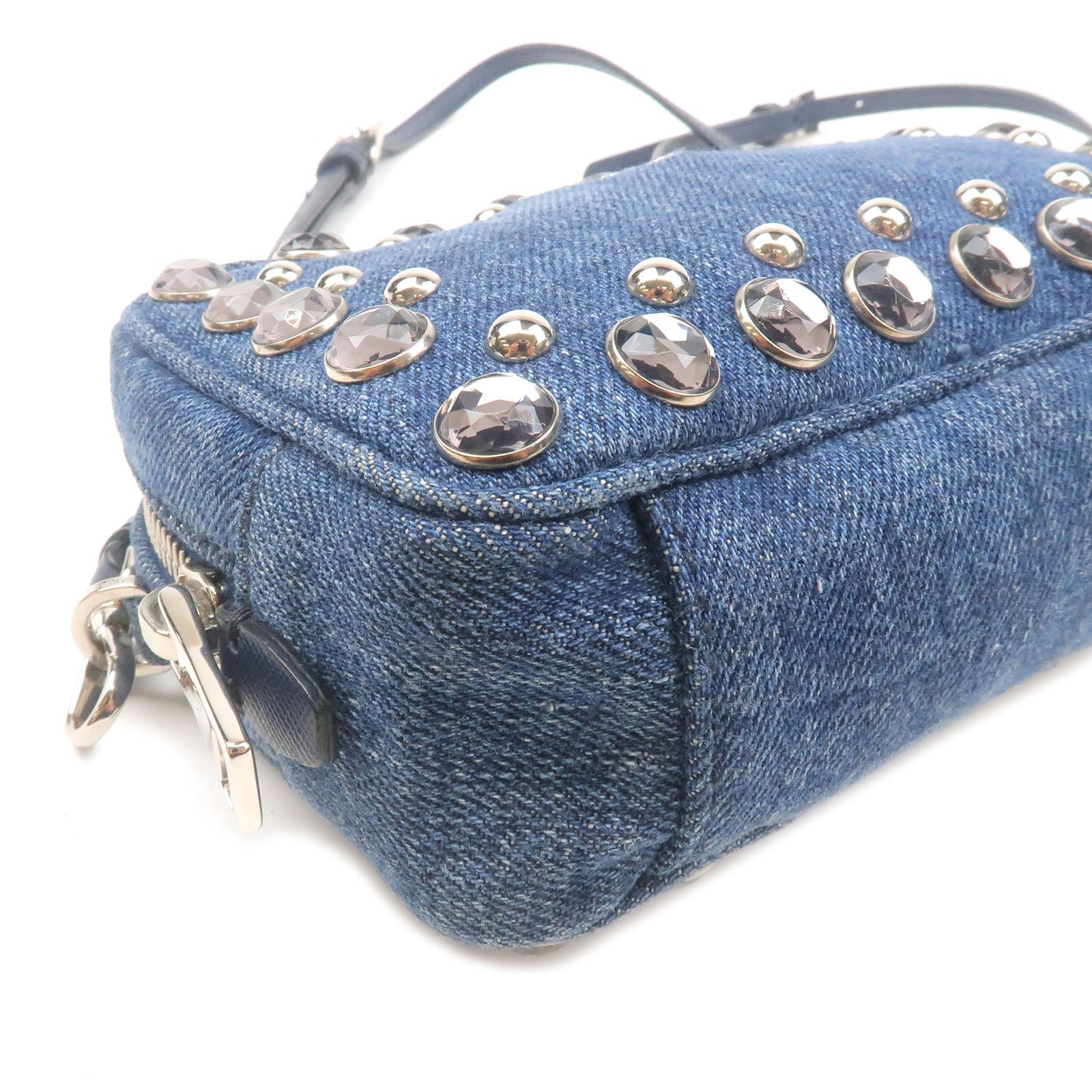 Prada Bijou Denim Leather Shoulder Bag DENIM Blue 1NF674