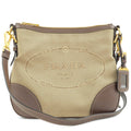 Prada Logo Jacquard Leather Shoulder Bag Beige Brown BT867A