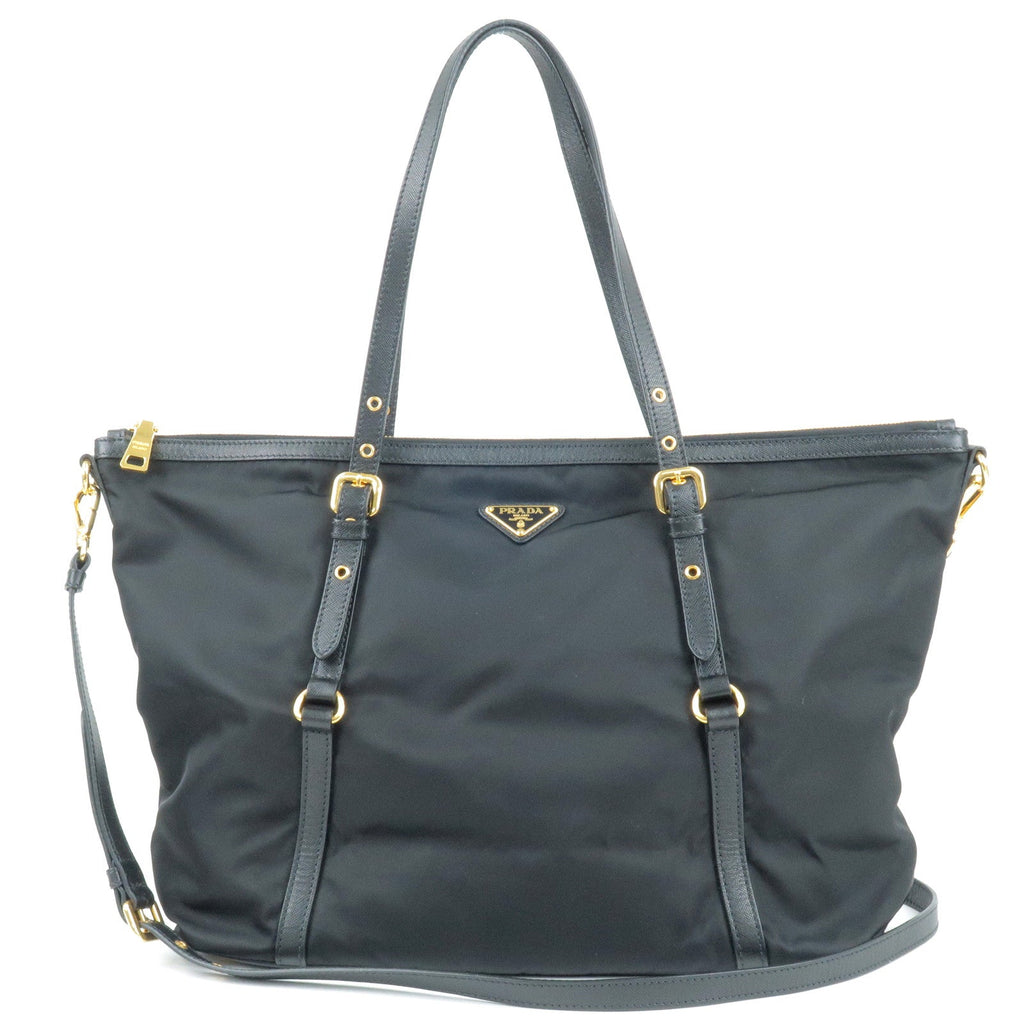 Prada Logo Nylon Leather 2Way Bag Tote Bag NERO Black BR4253
