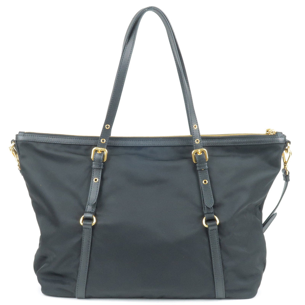Prada Logo Nylon Leather 2Way Bag Tote Bag NERO Black BR4253