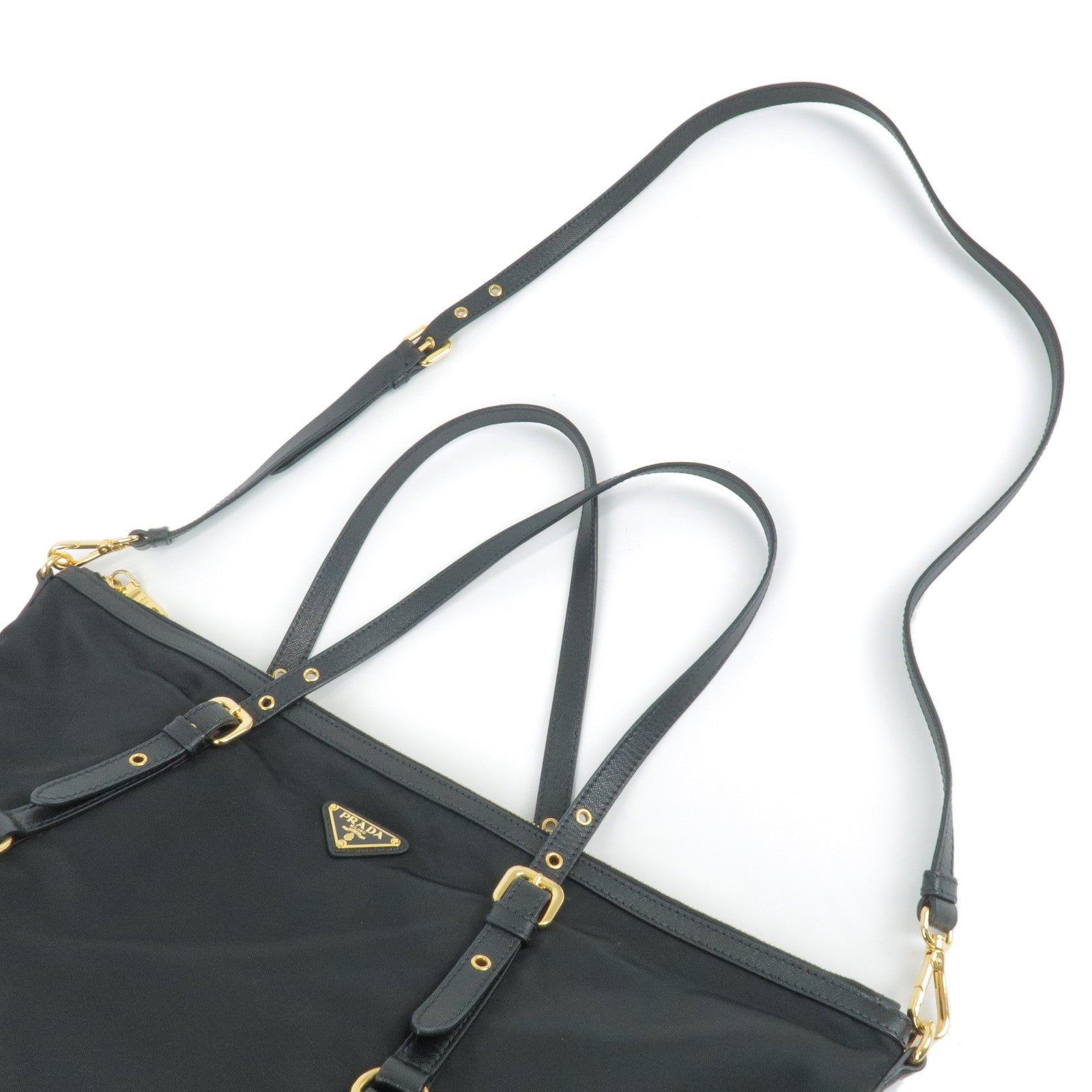 Prada Logo Nylon Leather 2Way Bag Tote Bag NERO Black BR4253