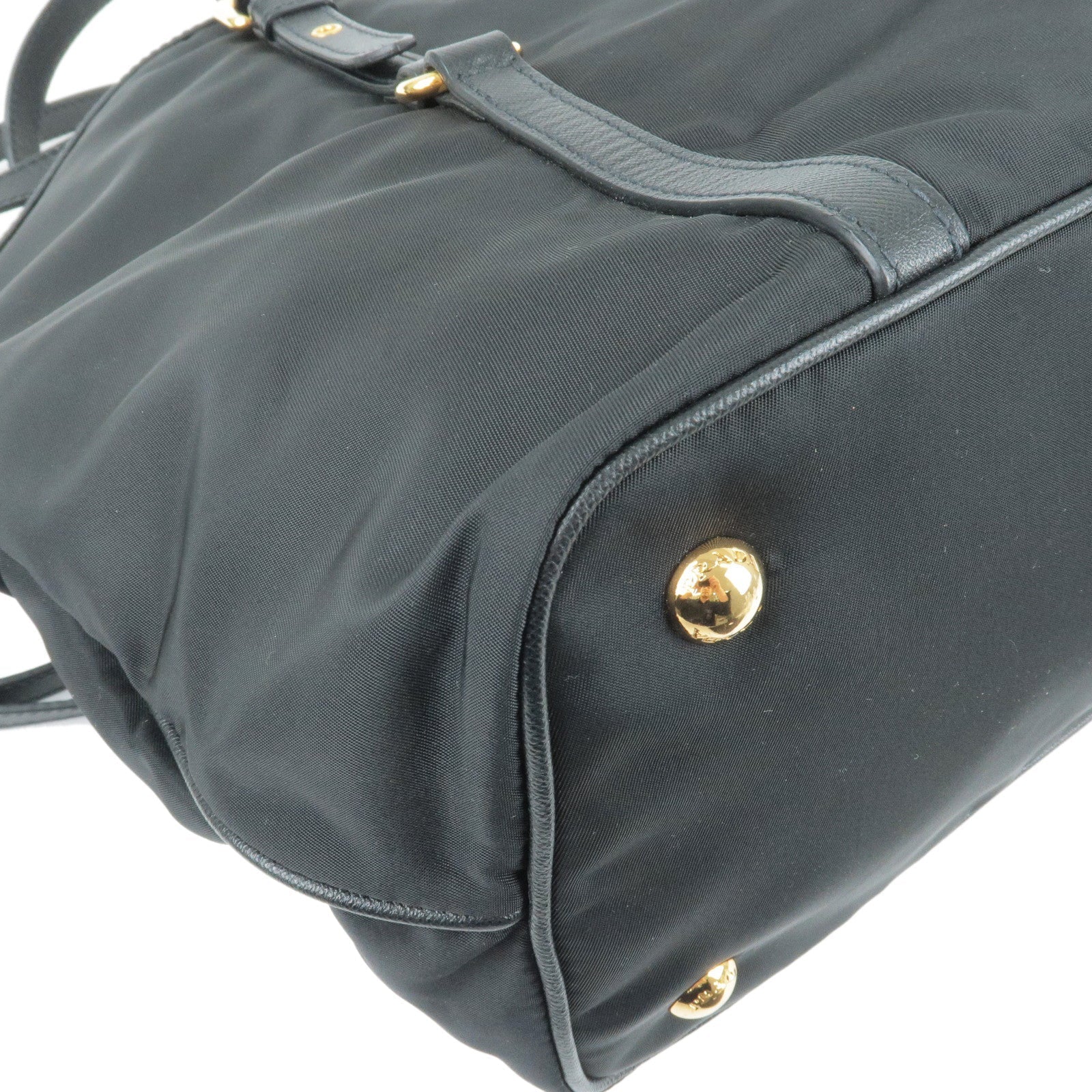 Prada Logo Nylon Leather 2Way Bag Tote Bag NERO Black BR4253