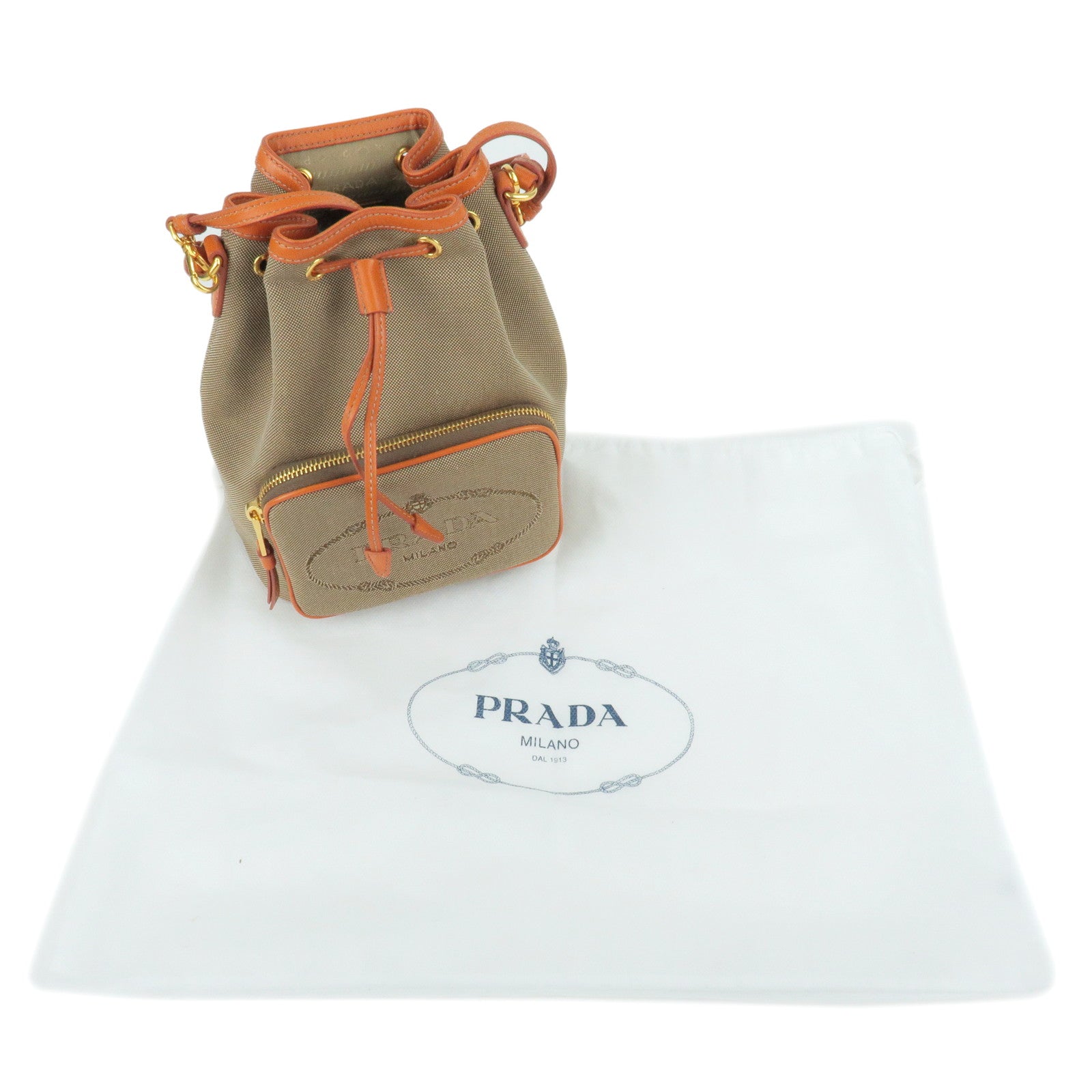Prada Logo Jacquard Leather 2Way Bag Shoulder Bag Beige 1BH038