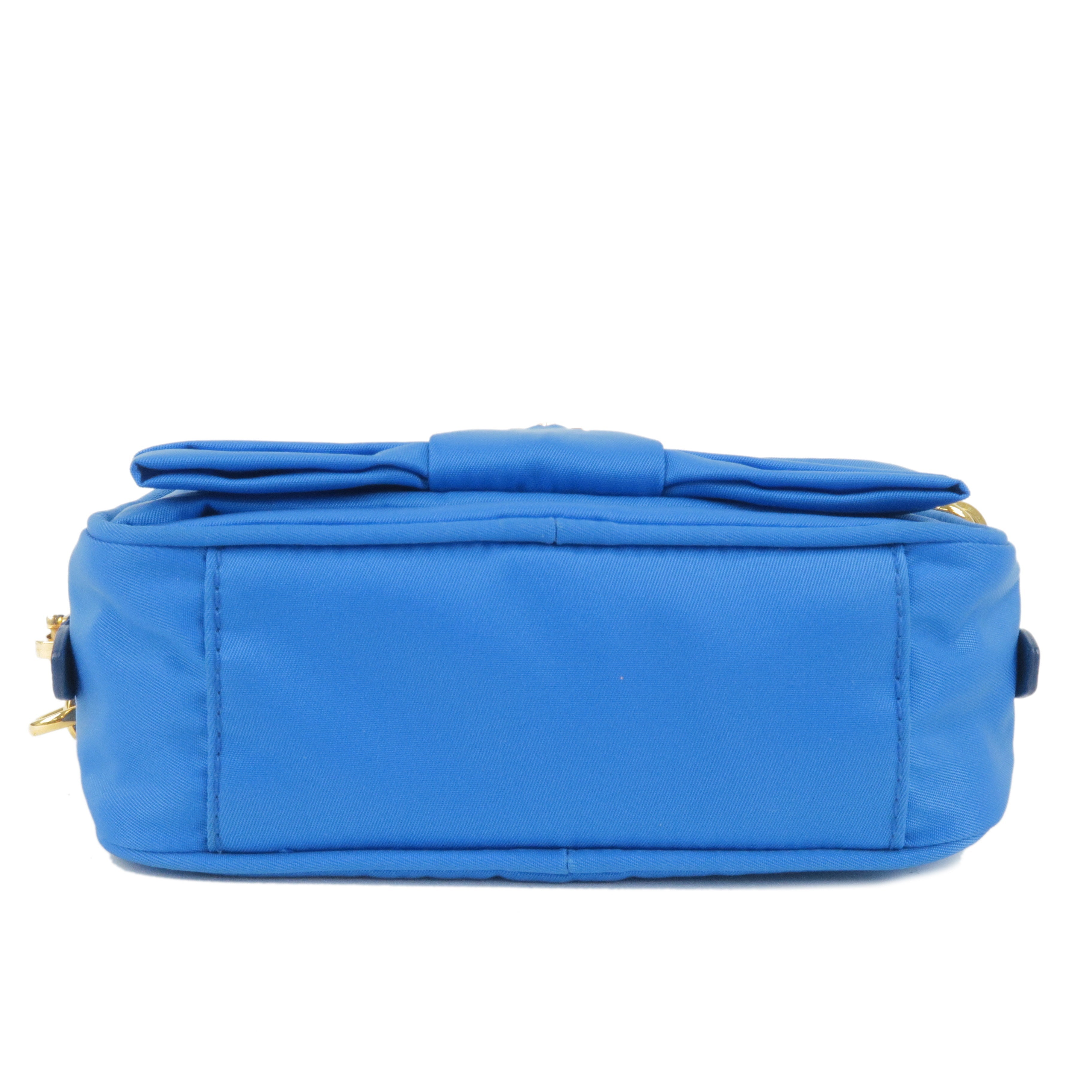 Prada Logo Nylon Leather Ribbon Shoulder Bag Blue 1N1727