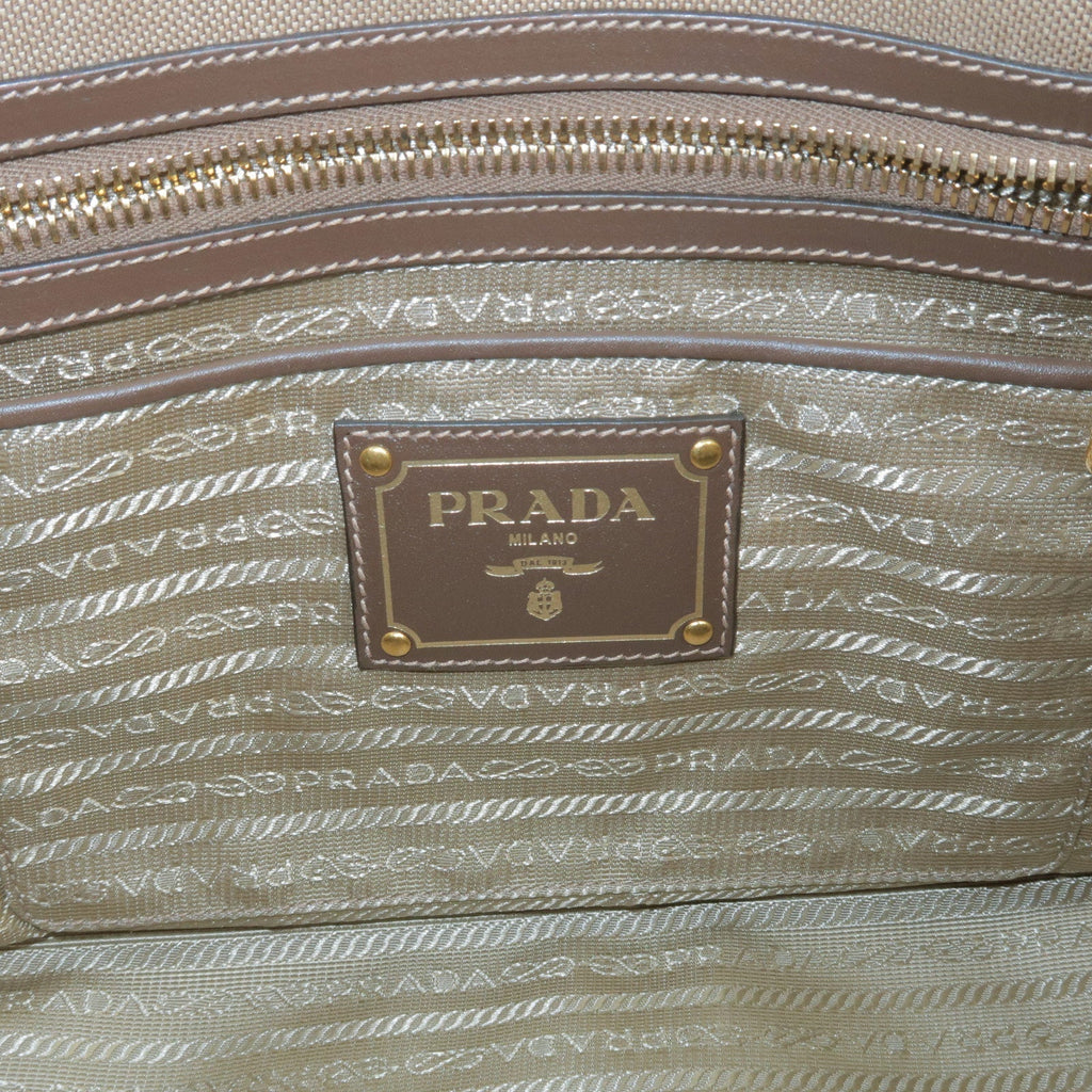 Prada Logo Jacquard Leather 2Way Bag Hand Bag Beige BN1841