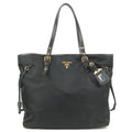 Prada Logo Nylon Leather Tote Bag Hand Bag NERO Black