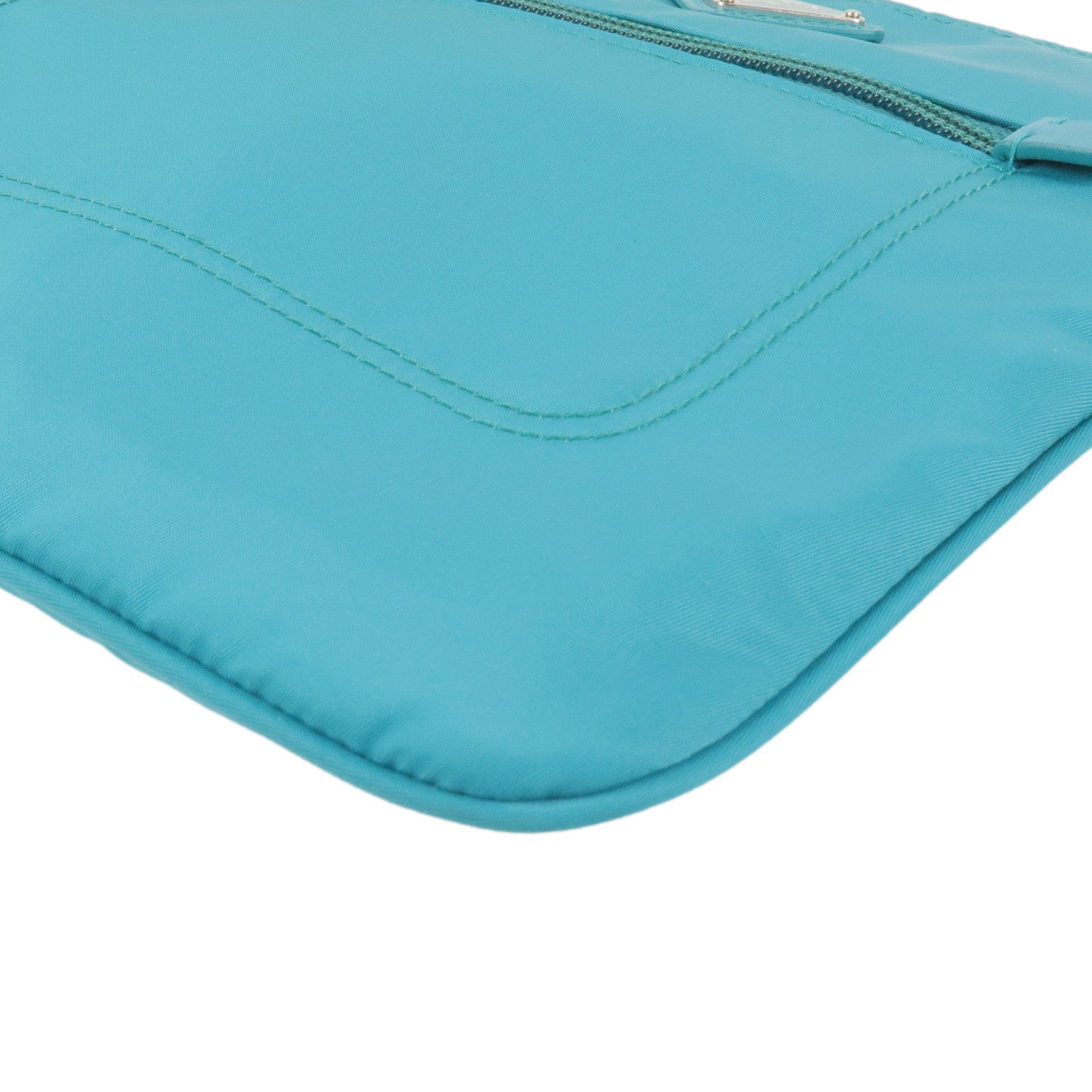 Prada Logo Nylon Leather Shoulder Bag Turquoise Blue BT0716